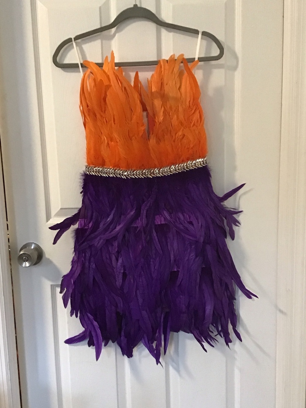 Source Unknown Orange and Purple Feather Dance Dress